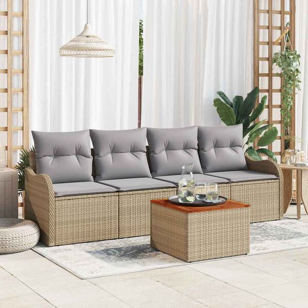 vidaXL Conjunto de sof&aacute;s de jard&iacute;n 5 pcs Beige rat&aacute;n sint&eacute;tico