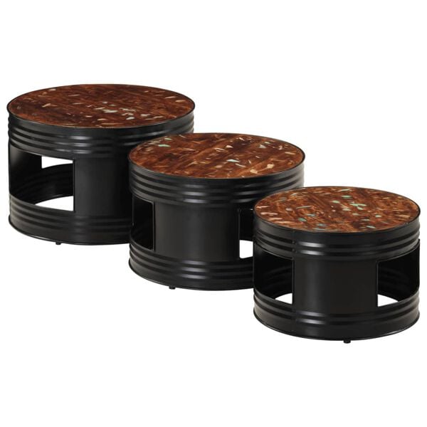 vidaXL Mesas altas de bar forma tambor 3 uds madera maciza reciclada