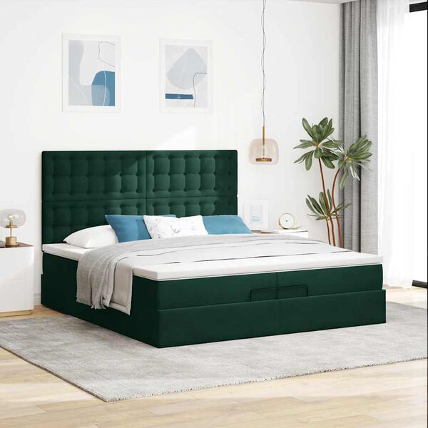vidaXL Estructura de cama otomana colchones terciopelo verde oscuro