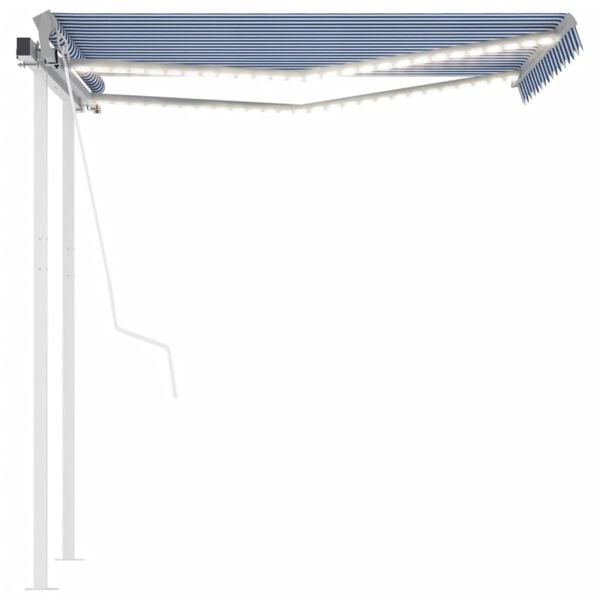 vidaXL Toldo autom&aacute;tico LED sensor de viento azul y blanco 3,5x2,5 m
