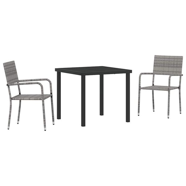 vidaXL Conjunto de Comedor de Jard&iacute;n 3 pcs Gris rat&aacute;n sint&eacute;tico