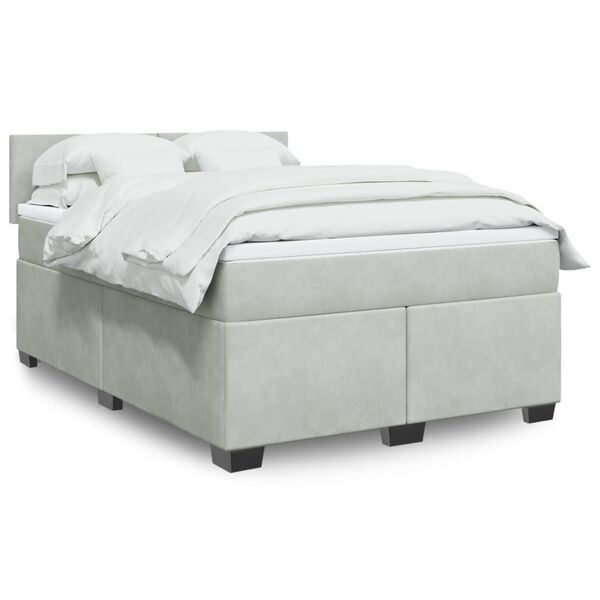 vidaXL Cama box spring con colch&oacute;n terciopelo gris claro 160x200 cm