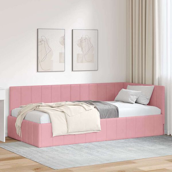 vidaXL Estructura de cama en esquina Rosa 100 cm x 200 cm Terciopelo