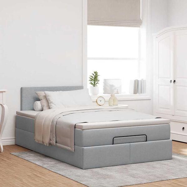 vidaXL Cama otomana con colch&oacute;n gris claro 120x200 cm tela