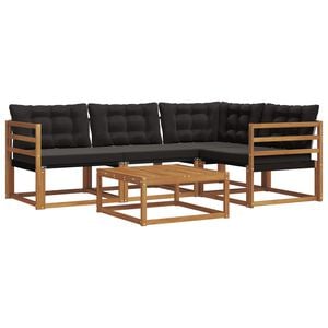 vidaXL Conjunto de sof&aacute;s de exterior con coj&iacute;n 5 pcs Natural y negro