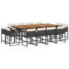 vidaXL Set comedor de jard&iacute;n con cojines 13 pzas rat&aacute;n sint&eacute;tico negro