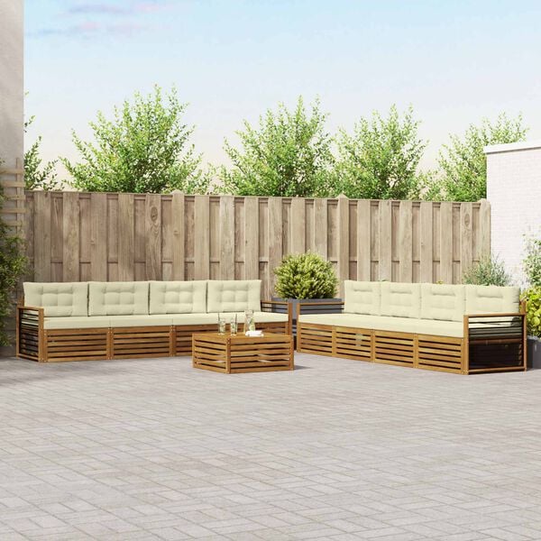 vidaXL Conjunto de sof&aacute;s de exterior con coj&iacute;n 9 pcs Natural y Crema