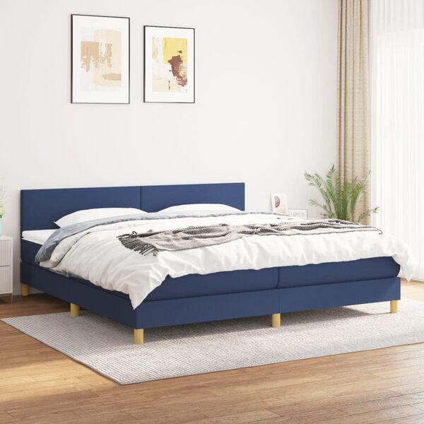 vidaXL Cama box spring con colch&oacute;n tela azul 200x200 cm