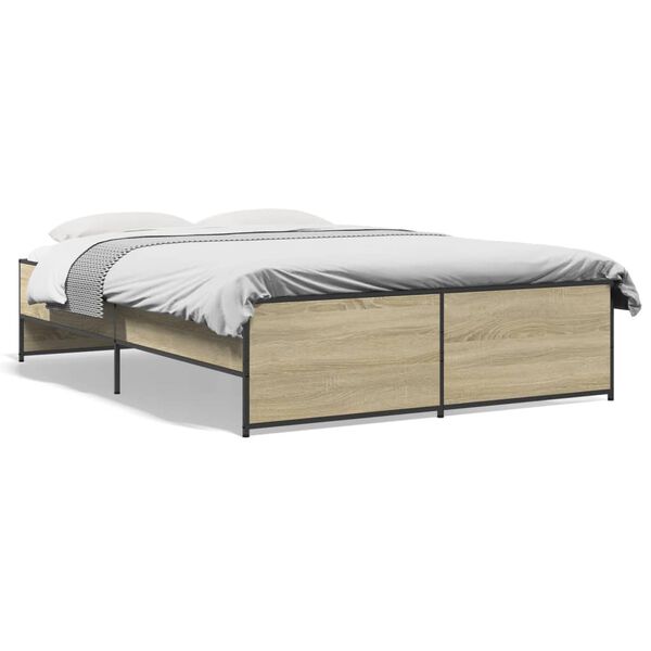 vidaXL Estructura cama madera ingenier&iacute;a metal roble Sonoma 135x190 cm