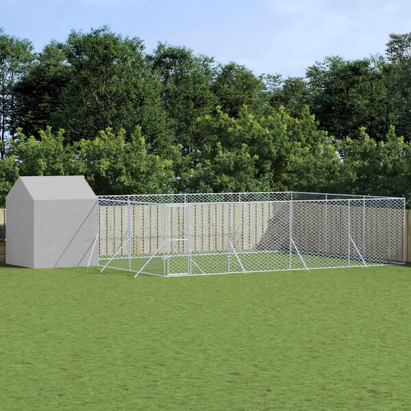 vidaXL Perrera de exterior con toldo acero galvanizado plata 10x6x2,5m