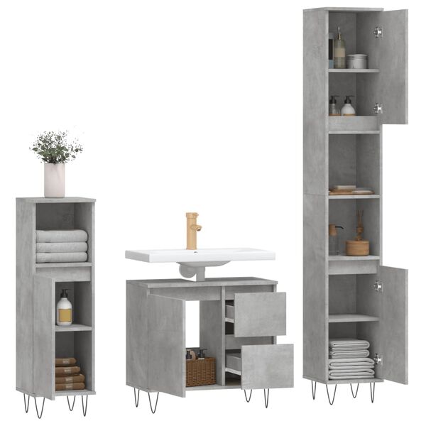 vidaXL Set muebles de ba&ntilde;o 2 piezas madera contrachapada gris hormig&oacute;n