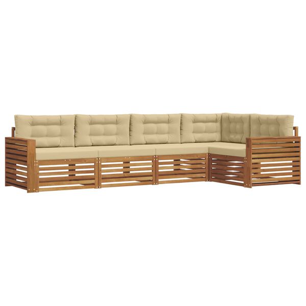 vidaXL Conjunto de sof&aacute;s de exterior con coj&iacute;n 5 pcs Natural y Beige
