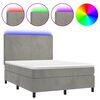 vidaXL Cama box spring colch&oacute;n y LED terciopelo gris claro 140x200 cm