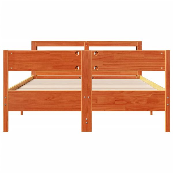 vidaXL Cama sin colch&oacute;n madera maciza de pino marr&oacute;n cera 140x200 cm