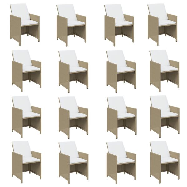 vidaXL Juego comedor jard&iacute;n 17 pzas con cojines rat&aacute;n sint&eacute;tico beige