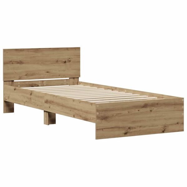 vidaXL Estructura de cama con cabecera Roble artesanal 90 x 200 cm