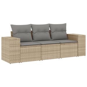 vidaXL Juego de sof&aacute;s de jard&iacute;n con cojines beige 3 pzas rat&aacute;n PE
