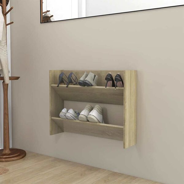 vidaXL Zapatero de pared madera contrachapada roble Sonoma 80x18x60 cm