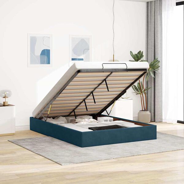 vidaXL Estructura de cama otomana sin colch&oacute;n azul oscuro 140x200 cm