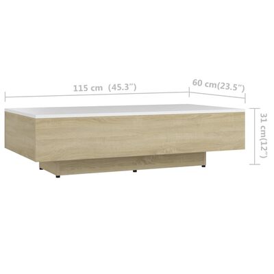 vidaXL Mesa de centro madera contrachapada blanco roble 115x60x31 cm