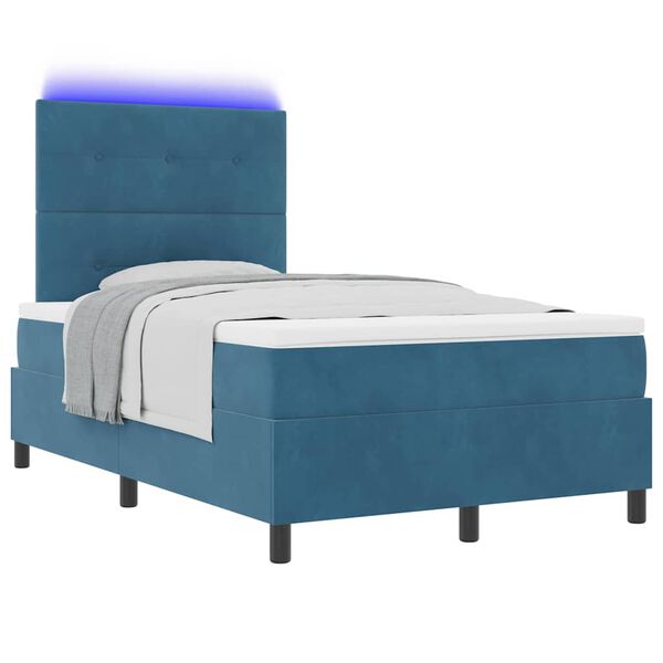 vidaXL Cama Box Spring LED con colch&oacute;n Azul Oscuro 120 x 190 cm tela