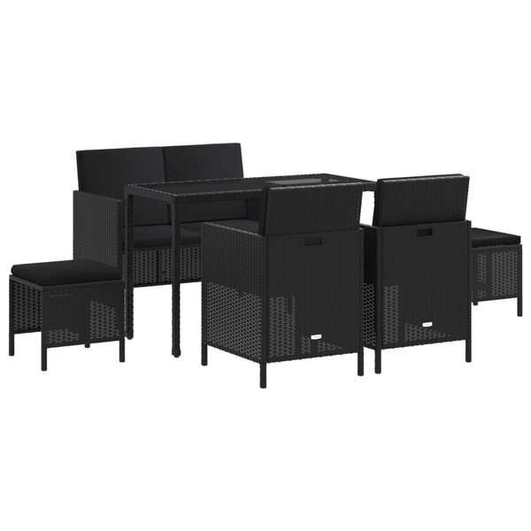 vidaXL Set comedor de jard&iacute;n 6 pzas con cojines rat&aacute;n sint&eacute;tico negro