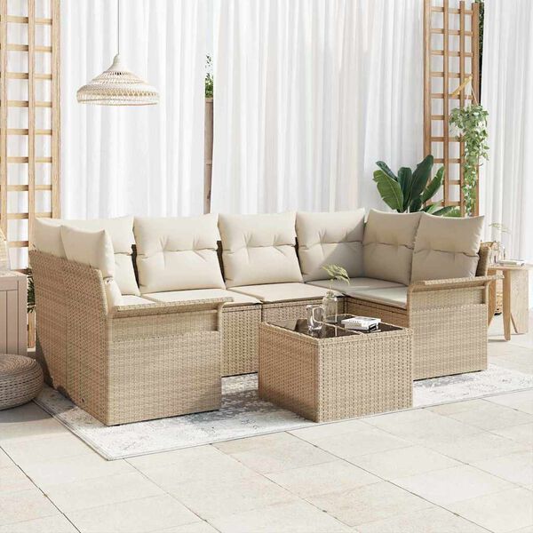 vidaXL Conjunto de sof&aacute; de jard&iacute;n 7 pcs Beige y Crema 55 x 55 x 37 cm
