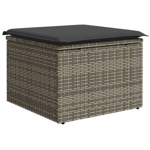 vidaXL Taburete de jard&iacute;n con coj&iacute;n rat&aacute;n sint&eacute;tico gris 55x55x37cm