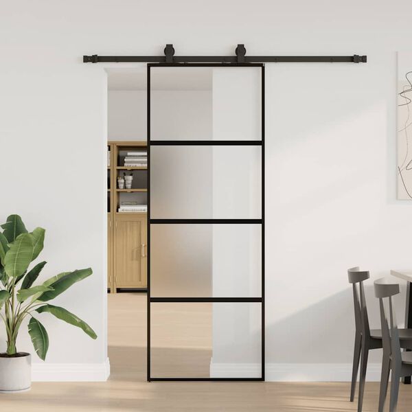vidaXL Puerta corredera con herrajes negro 76x205 cm vidrio templado