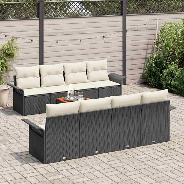 vidaXL Conjunto de sof&aacute;s de jard&iacute;n 9 pcs Negro y crema rat&aacute;n sint&eacute;tico