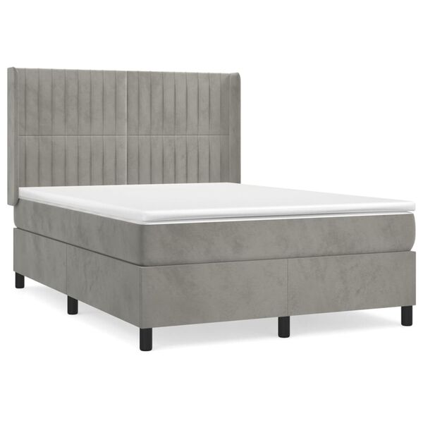 vidaXL Cama box spring con colchón terciopelo gris claro 140x190 cm
