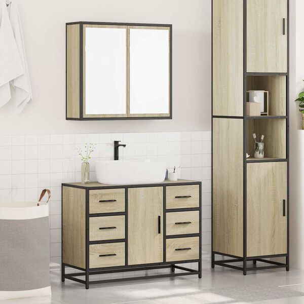vidaXL Set de muebles de ba&ntilde;o 2 pzas madera contrachapada roble Sonoma