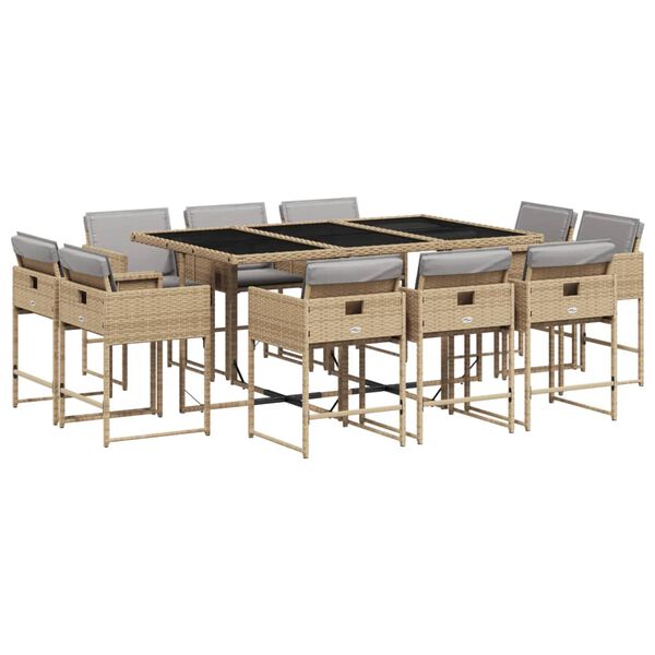vidaXL Set comedor de jard&iacute;n 11 pzas con cojines rat&aacute;n sint&eacute;tico beige