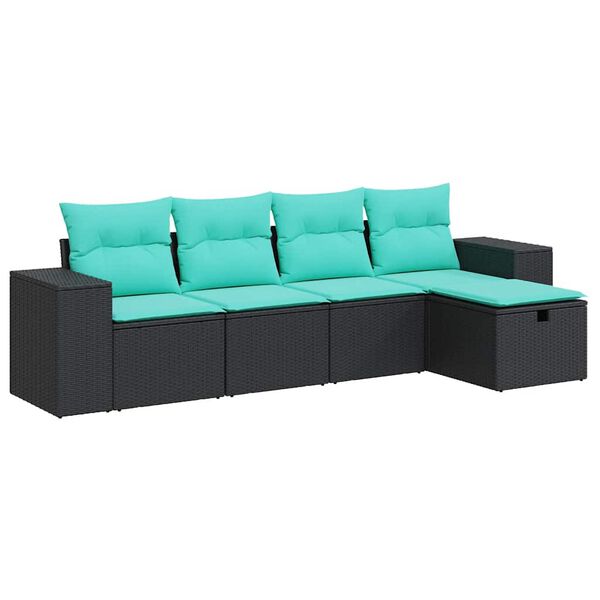 vidaXL Set de muebles de jard&iacute;n 5 pzas y cojines rat&aacute;n sint&eacute;tico negro