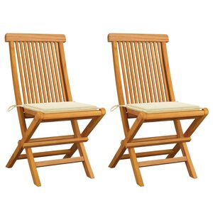 vidaXL Sillas de jard&iacute;n 2 unidades con cojines crema madera de teca