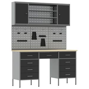 vidaXL Armario de trabajo 7 uds. Negro Madera Ingenierizada y Acero