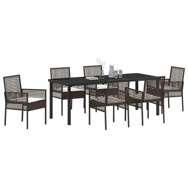 vidaXL Conjunto de Comedor de Jard&iacute;n 7 pcs Marr&oacute;n rat&aacute;n sint&eacute;tico