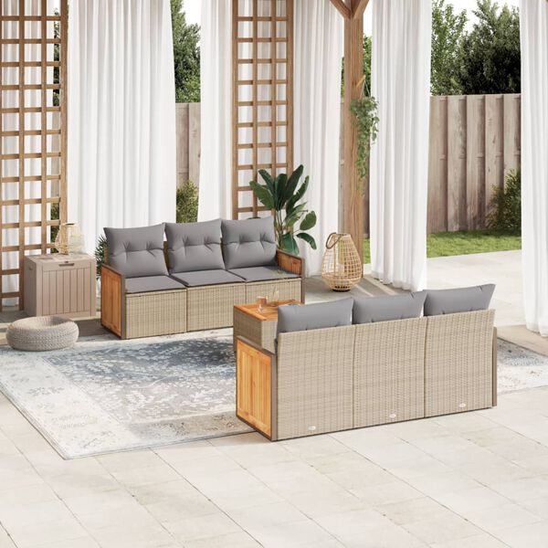 vidaXL Set sof&aacute;s de jard&iacute;n 7 piezas y cojines rat&aacute;n sint&eacute;tico beige