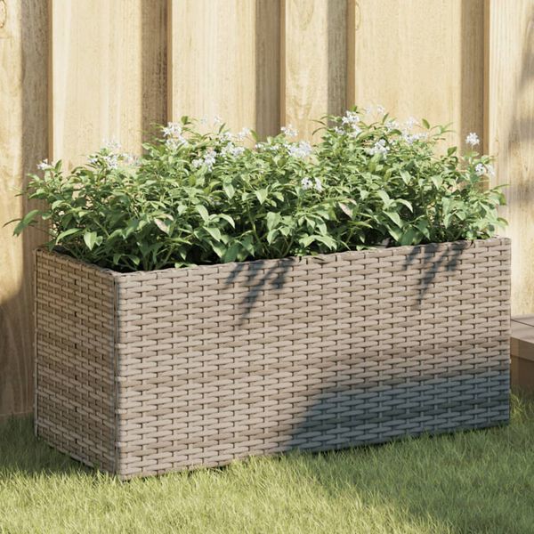 vidaXL Jardineras con 2 maceteros 2 uds rat&aacute;n PE gris 72x30x32 cm