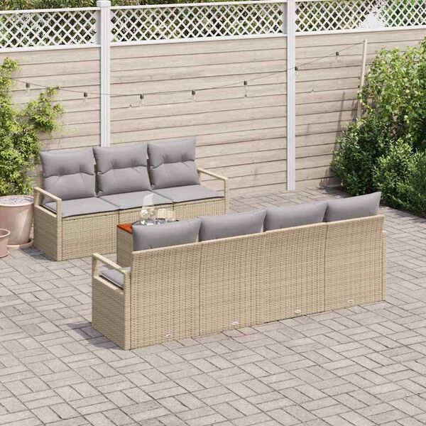 vidaXL Conjunto de sof&aacute;s de jard&iacute;n 8 pcs Beige rat&aacute;n sint&eacute;tico