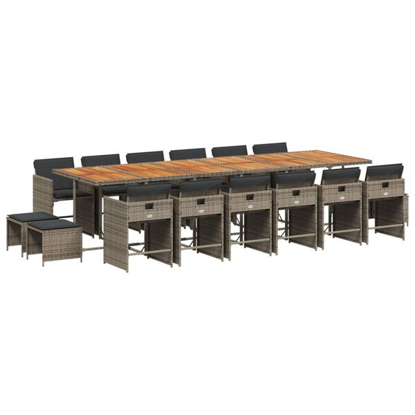 vidaXL Set comedor de jard&iacute;n 17 pzas y cojines rat&aacute;n sint&eacute;tico gris