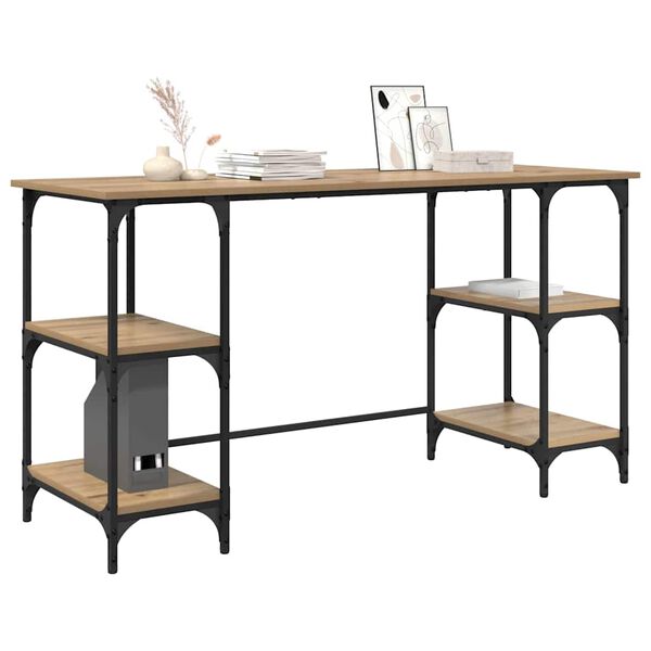 vidaXL Escritorio con estante Roble artesanal 140 x 50 x 75 cm