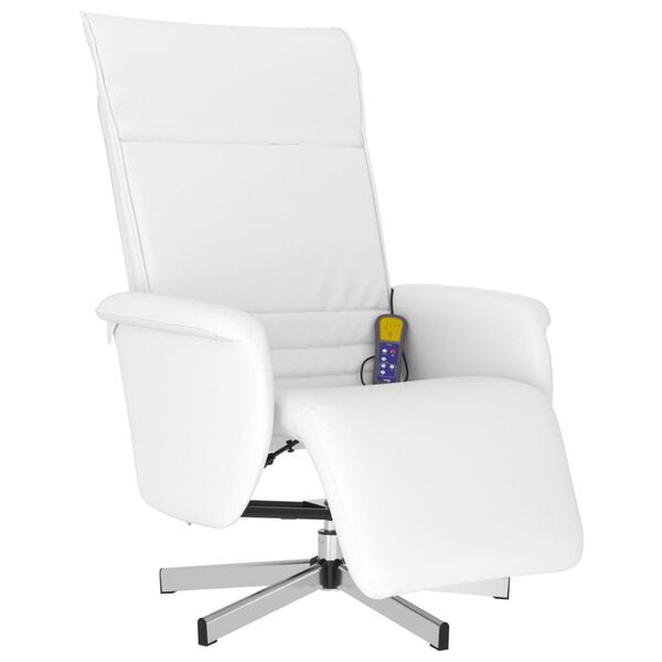 vidaXL Sillón reclinable masaje con reposapiés cuero sintético blanco