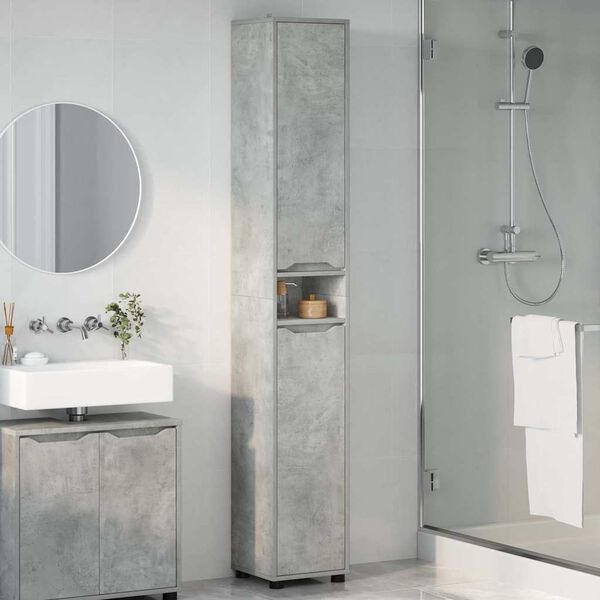 vidaXL Gabinete de Ba&ntilde;o con estante Gris Concreto 30,5 x 30 x 195 cm