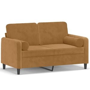 vidaXL Sof&aacute; de 2 plazas con cojines terciopelo marr&oacute;n 120 cm