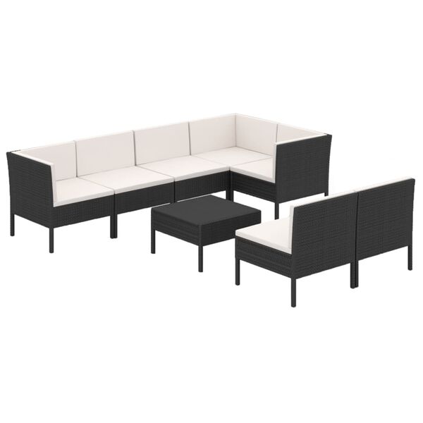 vidaXL Set de muebles de jard&iacute;n 8 pzas y cojines rat&aacute;n sint&eacute;tico negro