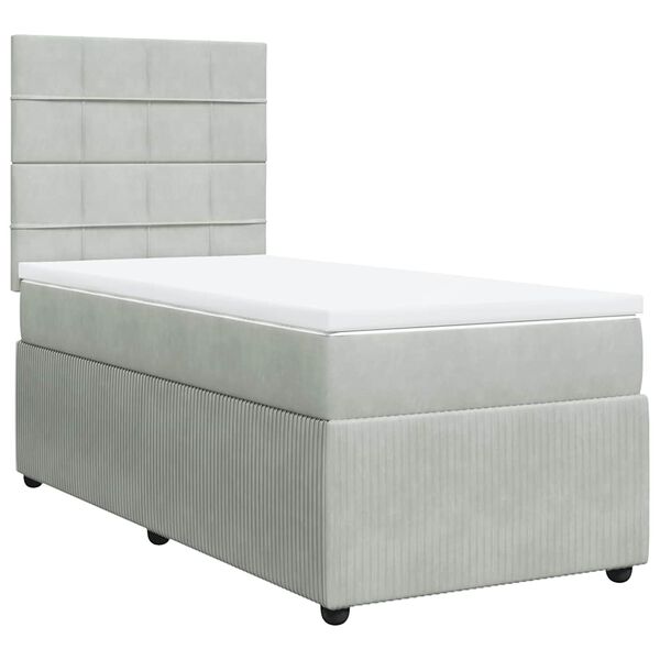 vidaXL Cama box spring con colch&oacute;n terciopelo gris claro 90x190 cm