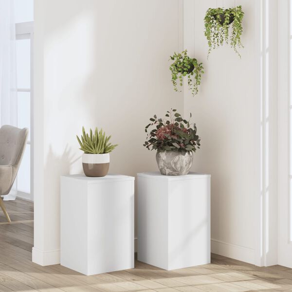 vidaXL Soportes de plantas 2 uds madera ingenier&iacute;a blanco 30x30x50 cm