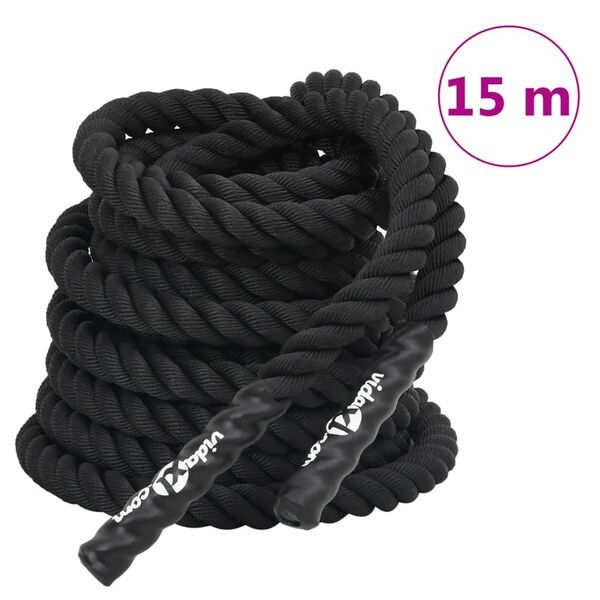 vidaXL Cuerda de batalla negra 15 m 11 kg poli&eacute;ster
