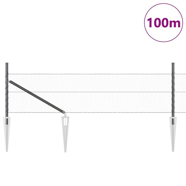 vidaXL Reja con postes Gris 0.8 x 100 m Acero recubierto de PVC